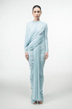 ICE BLUE DRAPED MAXI DRESS