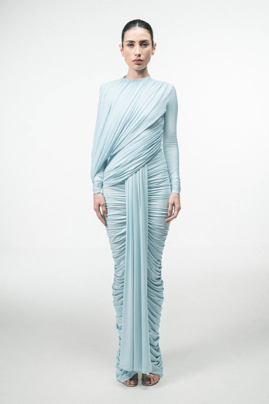 ICE BLUE DRAPED MAXI DRESS